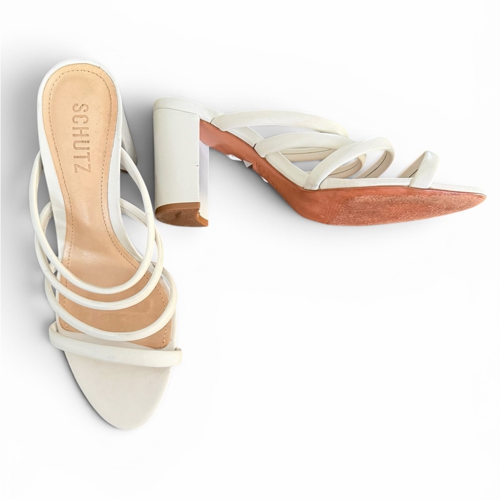 SCHUTZ White Multi-Strap Block Heel Sandals 7.5